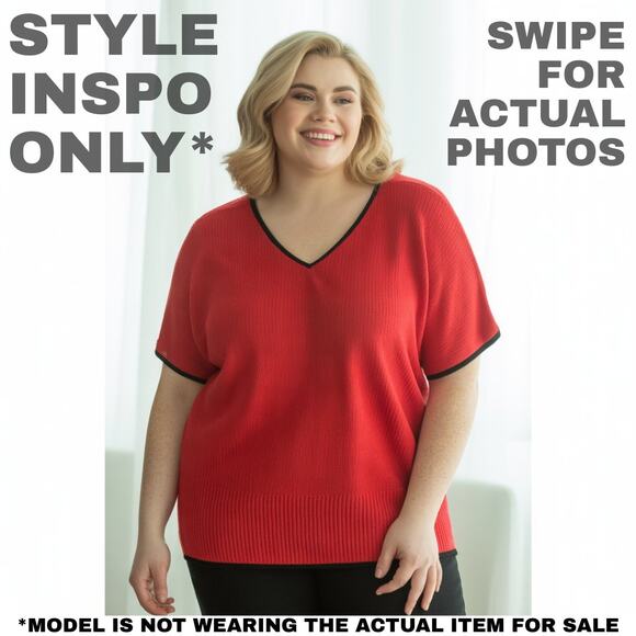 Elisabeth by Liz Claiborne Red V-Neck Knit Top, Size 2X – Classic Staple [0282] - Picture 3 of 8